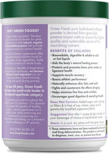 Vista 2 de Green Foods Polvo hidrolizado elevado 7oz de la proteína de los péptidos del colágeno de la pasto alimentado con pasto - 30 porciones