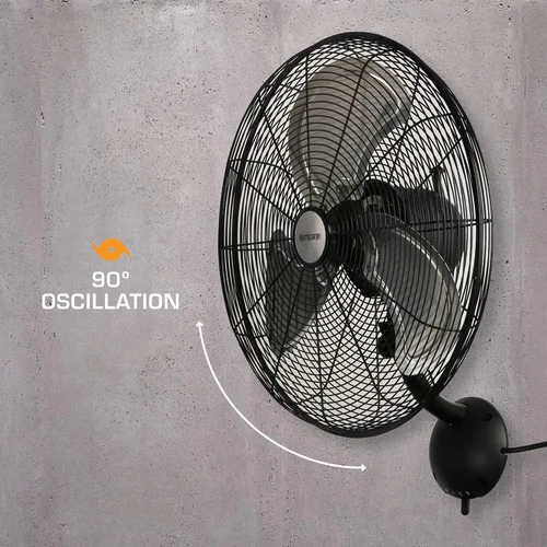 Vista 7 de Ventilador de pared de metal oscilante Hurricane Pro de alta velocidad con 3 velocidades, color negro, de 20 pulgadas - Unidad de enfriamiento