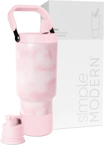 Vista 55 de Simple Modern Trek Pivot Vaso con pajita abatible de 30 oz con asa Botella de agua y protector Tapas intercambiables de pajita y para beber