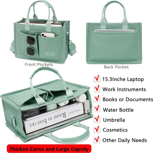 Vista 2 de Bolso de mano para mujer con compartimentos, bolso grande de lona para mujer, bolso cruzado de trabajo, portátil, bolsa de libros, bolsos de hombro