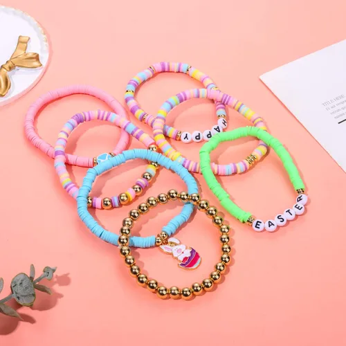 Vista 212 de Surfer Heishi - Pulseras apilables para mujer, apilables, de vinilo arcoíris, disco de arcilla, pulseras elásticas para la amistad, joyería bohemia