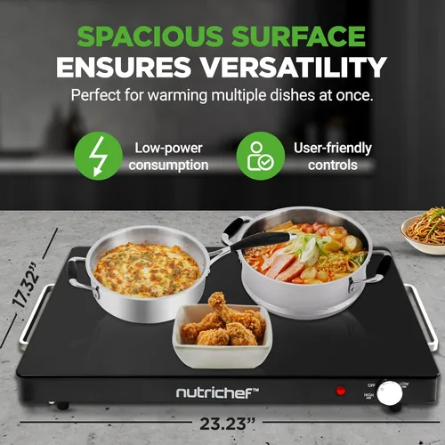 Vista 4 de NutriChef - Charola Eléctrica para Conservar Alimentos Calientes Bandeja de Servir Caliente con Superficie de Vidrio Temperatura Ajustable