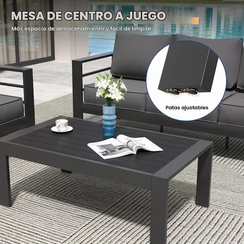 Vista 5 de Amopatio - Juego de muebles de aluminio para patio con cojines de olefina Gris oscuro/ Dorado