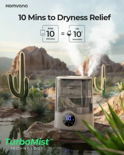 Vista 2 de Homvana Humidificador para habitación grande, 7 L (807 pies ²), niebla inteligente cálida y fría, humidificadores de llenado superior
