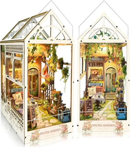 Vista 12 de BELEEV Kit de rincón de libros – Librero de madera en miniatura con luces LED, puerta que se puede abrir, rompecabezas 3D, decoración de estantería