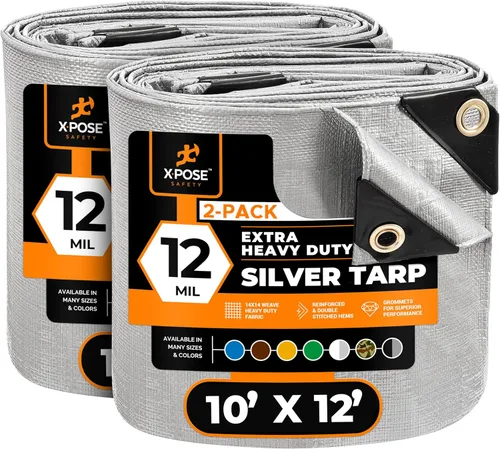 Vista 210 de Xpose Safety Lona protectora de polietileno plateado resistente de 5 x 7 pies - Funda protectora multiusos - Duradera, resistente al agua