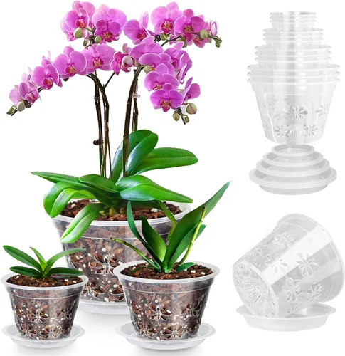 Vista 10 de Macetas transparentes para orquídeas, paquete de 8 unidades, 5 pulgadas