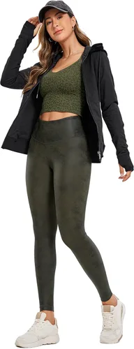 Vista 3 de CRZ YOGA - Leggings de piel sintética mate para mujer, de 25 a 28 pulgadas, pantalones de cuero elásticos de cintura alta, mallas de cuero