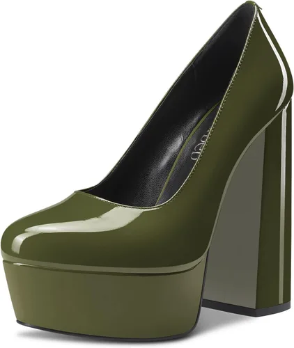 Vista 5 de TNYNFBEB Zapatos de tacón de plataforma alta para mujer, con puntera redonda, sin cordones, básicas, clásicas, de 5.5 pulgadas