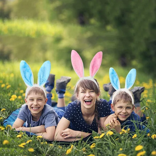 Vista 5 de vfruua Diadema de conejo de peluche con orejas de conejo de Pascua para Pascua, cosplay, fiesta temática, decoración de cumpleaños