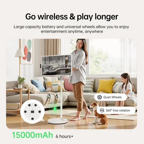 Vista 5 de ApoloSign Televisor portátil inteligente FHD de 32 pulgadas Gen2, almacenamiento de 16G + 128G, sistema operativo Android 15, 15000mAh, TV rodante