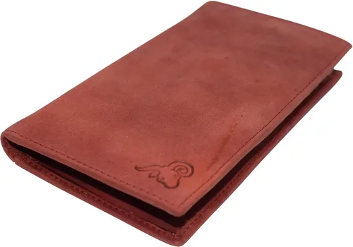 Vista 6 de Cartera larga de piel vintage con bloqueo RFID para tarjeta de crédito, Rojo -, Doble largo