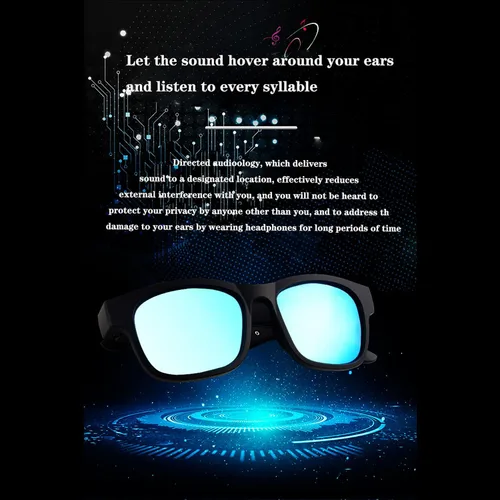Vista 4 de IVY Lentes inteligentes, lentes de sol de audio inalámbricos Bluetooth con auriculares abiertos y llamadas manos libres, color negro glamour