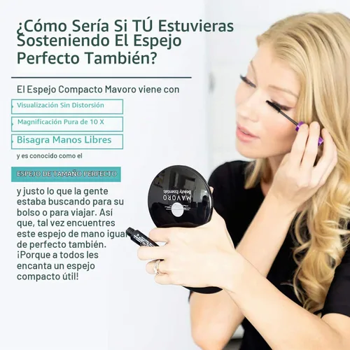 Vista 5 de Espejo compacto de aumento para monederos, aumento 1x/10x, espejo de maquillaje de viaje de doble cara, espejo de bolsillo pequeño de 4 pulgadas