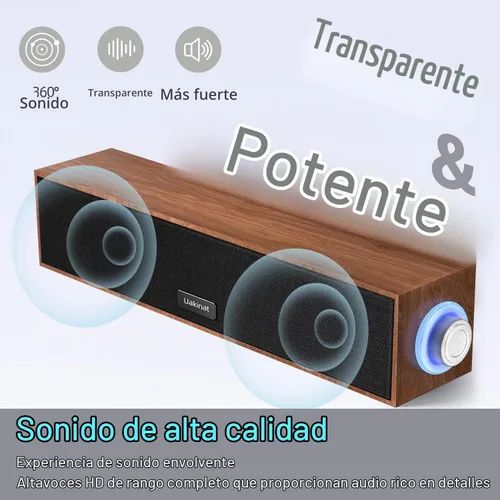 Vista 2 de Uakinat Altavoces de computadora, altavoz digital multimedia de madera, altavoces PC USB con alimentación de 3.5mm AUX, barra de sonido portátil