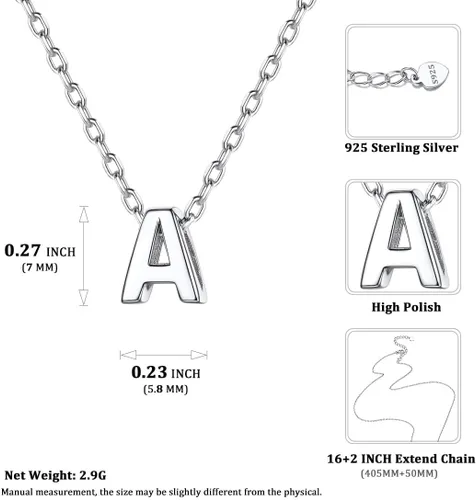 Vista 5 de ChicSilver - Collar de plata de ley 925 con inicial para mujeres y niñas, joyería de letras delicadas, para regalo personalizado (con caja de regalo)