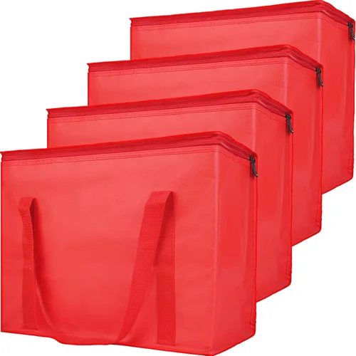 Vista 17 de Bolsa térmica, suave y aislada, bolsa de alimentos plegable para entrega de alimentos, portátil, color negro, paquete de 4, tamaño L Soft Cooler