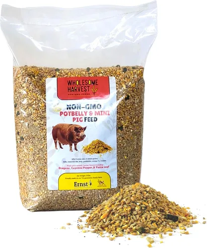 Vista 9 de Alimento para potbelly y mini cerdo sin OMG, 12% de proteína para cerdos maduros, fortificado con vitaminas A, D, E, minerales y algas, bolsa de 40
