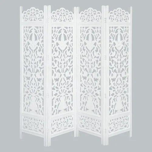 Vista 12 de Lightnpro - Divisor plegable con bisagras de madera con diseño de corazón de madera, 4 paneles con diseños intrincadamente tallados, premontado