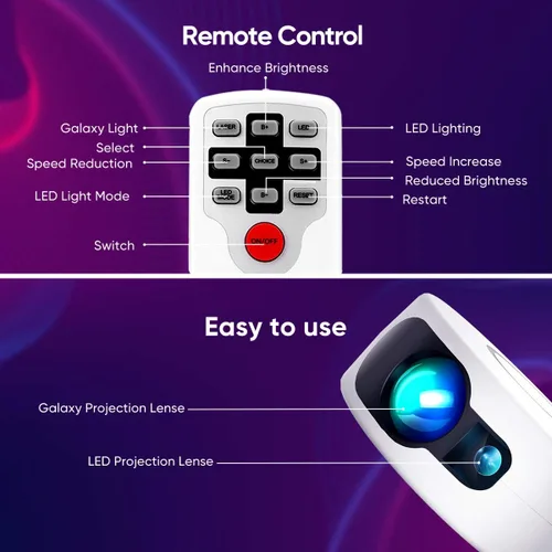 Vista 2 de Proyector de estrellas, proyector de galaxia con nube de nebulosa LED, proyector de luz de estrella con control remoto para niños y adultos