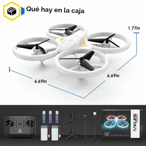 Vista 6 de Drones para niños, dron RC con luces LED frescas, mini control remoto, para interiores y exteriores, cuadricóptero RC con giro 3D y 2