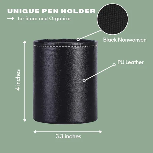 Vista 5 de Soporte para bolígrafo para escritorio, soportes de lápiz de cuero PU para cosméticos suministros de oficina, organizador de escritorio negro PH107