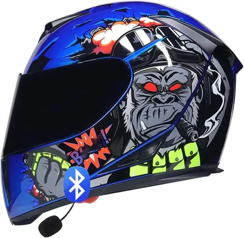Vista 11 de Casco de motocicleta Bluetooth de cara completa, aprobado por DOT, abatible, antivaho, doble visera, altavoz dual integrado con micrófono