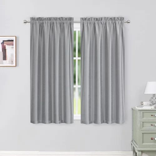 Vista 36 de Chyhomenyc Uptown - Cortinas negras de 24 pulgadas de largo, 2 paneles, cortinas cortas de seda sintética para oscurecer la habitación, cortinas
