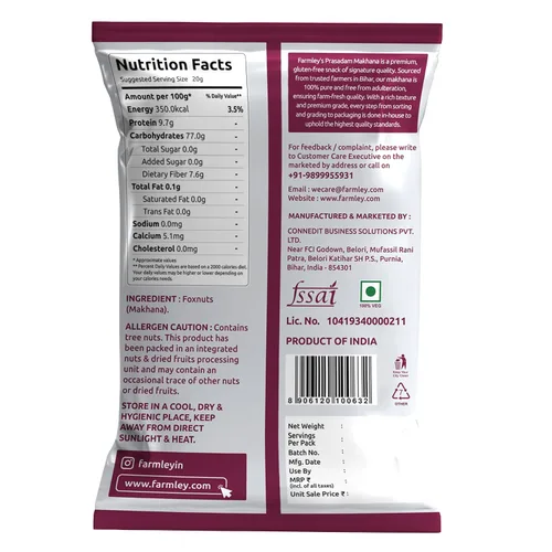 Vista 3 de Farmley Phool Makhana crudo sin gluten Foxnuts crudos, semillas de loto reventadas, 100% natural y crujiente, aperitivo nutritivo alto