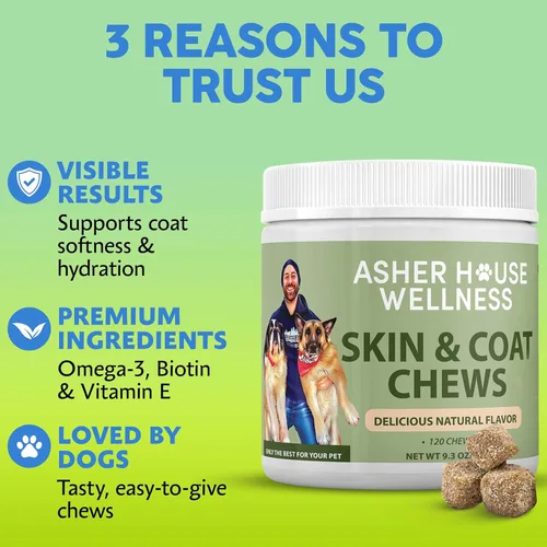 Vista 5 de Asher House Wellness Now Lillie & Lee - Masticables para la piel y el pelaje con Omega 3, 6, 9, aceite de pescado, biotina, golosinas masticables