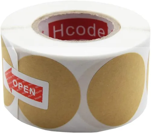 Vista 2 de Hcode Pegatinas de papel kraft con círculos naturales, color marrón, 1.5 pulgadas, calcomanías adhesivas de precio en blanco, 500 piezas por rollo