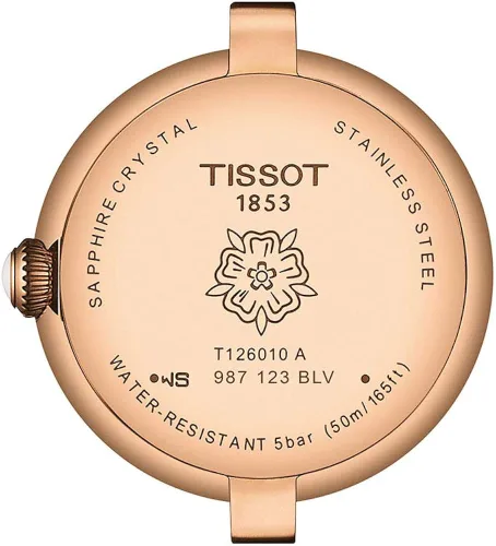 Vista 3 de Tissot mujer Bellissima 316L caja de acero inoxidable con revestimiento PVD oro rosa reloj vestido marrón T1260103601300