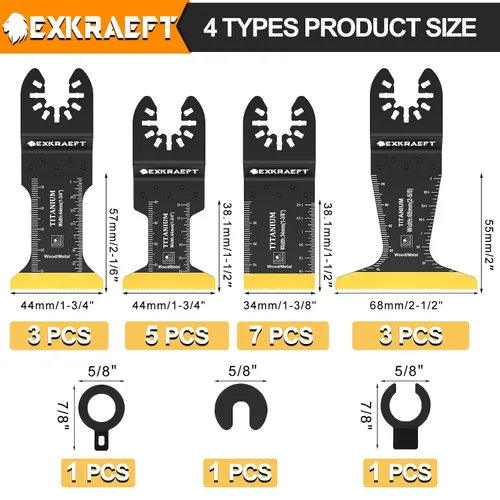 Vista 2 de EXKRAEFT 18 cuchillas oscilantes de titanio, cuchillas multiherramienta universales profesionales para madera, plástico y metal, kits de cuchillas