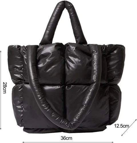 Vista 7 de Bolsa de mano acolchada para mujer, bolsa acolchada ligera de invierno, de algodón, acolchada, bolsa de hombro acolchada