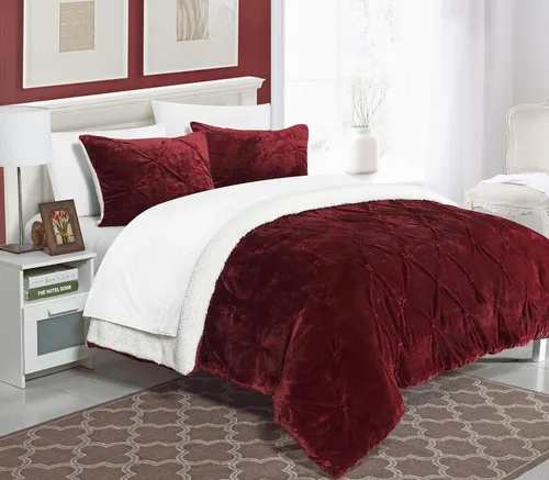 Vista 7 de Chic Home CS4800-AN Josepha - Edredón plisado con volantes y frunces, forro de sherpa, beige, individual extra largo