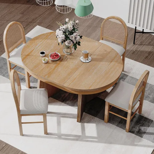 Vista 10 de Harper & Bright Designs Juego de comedor redondo extensible de madera de 42 a 58 pulgadas para 4-6, juego de mesa de cocina de 5 piezas con 4 sillas