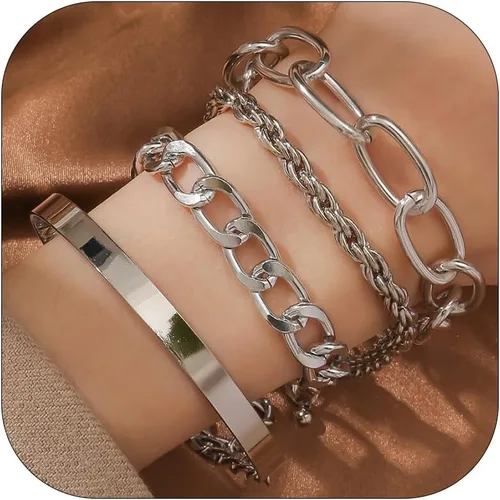 Vista 24 de Long tiantian Pulsera de oro gruesa para mujer, pulseras de oro delicadas, pulseras para mujer, pulseras apilables de eslabones de cadena