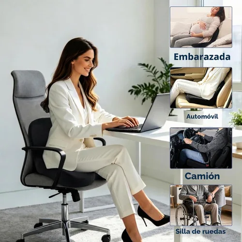 Vista 4 de Cojín de asiento de automóvil, cojín de espuma viscoelástica con correa ajustable, almohadilla ergonómica para automóvil y semircamión, cojín