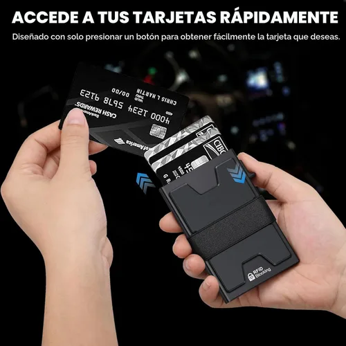 Vista 3 de SEMORID Cartera delgada con bloqueo RFID para hombre, cartera minimalista Negro