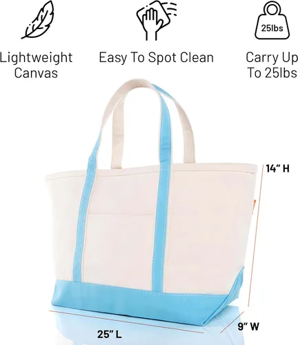 Vista 4 de CB STATION Bolso grande clásico – Bolsa de lona para mujer – Diseño multicolor, perfecta para viajes y compras En blanco: azul bebé