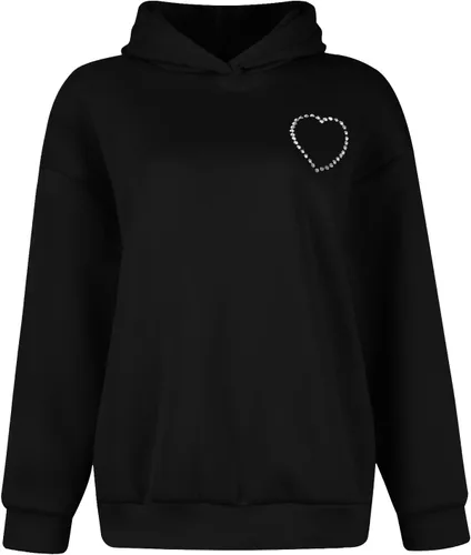 Vista 6 de Sudaderas con capucha para mujer, con diseño de diamantes y dulce amor, sin espalda, de gran tamaño, casual, holgada