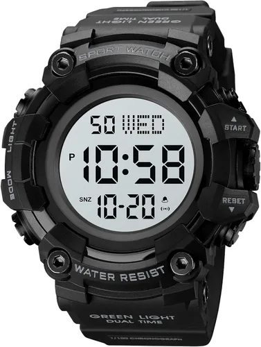Vista 8 de Reloj deportivo digital con correa de resina negra, impermeable, cronómetro, para hombres y mujeres