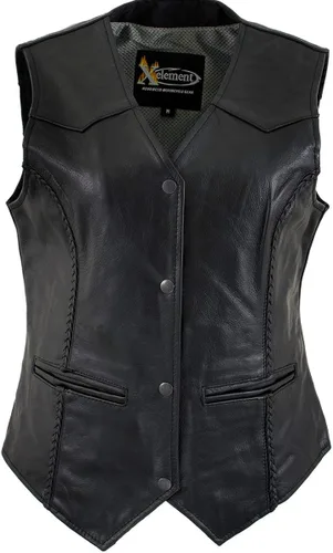 Vista 6 de Xelement B206 'Road Queen' - Chaleco trenzado de cuero negro para mujer