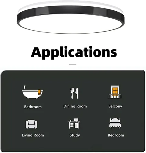 Vista 3 de Lámpara de techo LED de 24 W en negro, lámpara de montaje empotrado con altavoz Bluetooth y control remoto, luz RGB de cambio