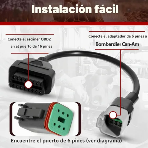 Vista 7 de Cable adaptador OBD2 de 6 pines a 16 pines para BRP, compatible con Bombardier Can-Am ATV UTV motocicleta, OBD1 a OBD2 conector de diagnóstico