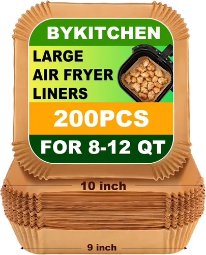 Vista 8 de BYKITCHEN - 200 forros pequeños para freidora de aire de 5.5 pulgadas para Mini papel pergamino para freidora de aire compatible con CHEFMAN 2