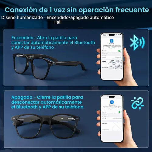 Vista 7 de Gafas de traducción AI unisex con más de 140 idiomas, lentes inteligentes Bluetooth con micrófono y altavoces integrados, interruptor de pasillo