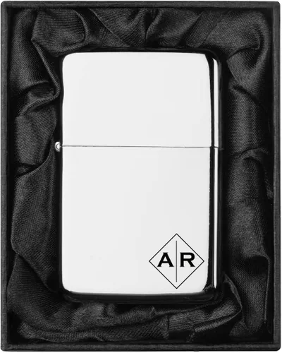 Vista 10 de Encendedor personalizado grabado en caja de regalo forrada en seda negra (Monograma circular 2, negro)