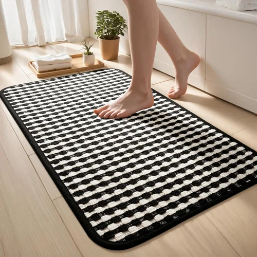 Vista 32 de Tapetes de baño antideslizantes delgados para debajo de la puerta, tapetes de baño de secado rápido absorbentes con respaldo de goma trenzado