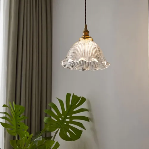 Vista 4 de Elegante lámpara de cristal y latón E27 de altura ajustable para sala de estar, loft y pasillos